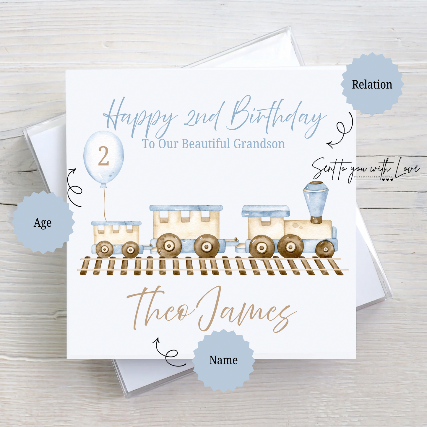 Personalised Birthday Train Card- Custom Any Name & Age
