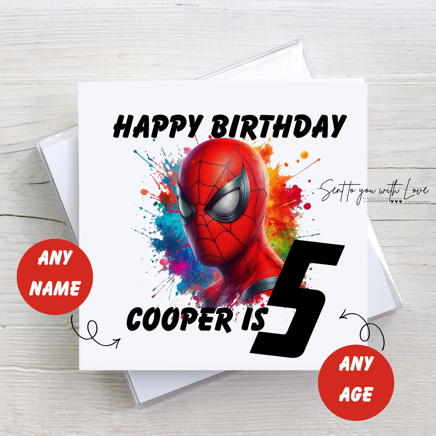 Personalised Spider-Man Birthday Card- Custom Any Name & Age