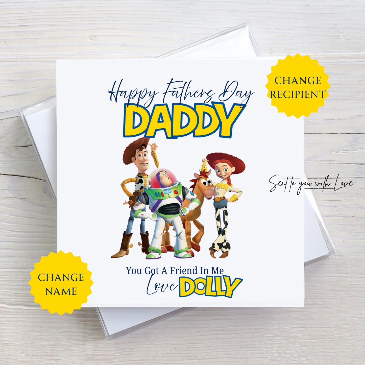 Personalised Fathers Day Card Toy Story Inspired You Got A Friend In Me -Custom Name & Recipitent