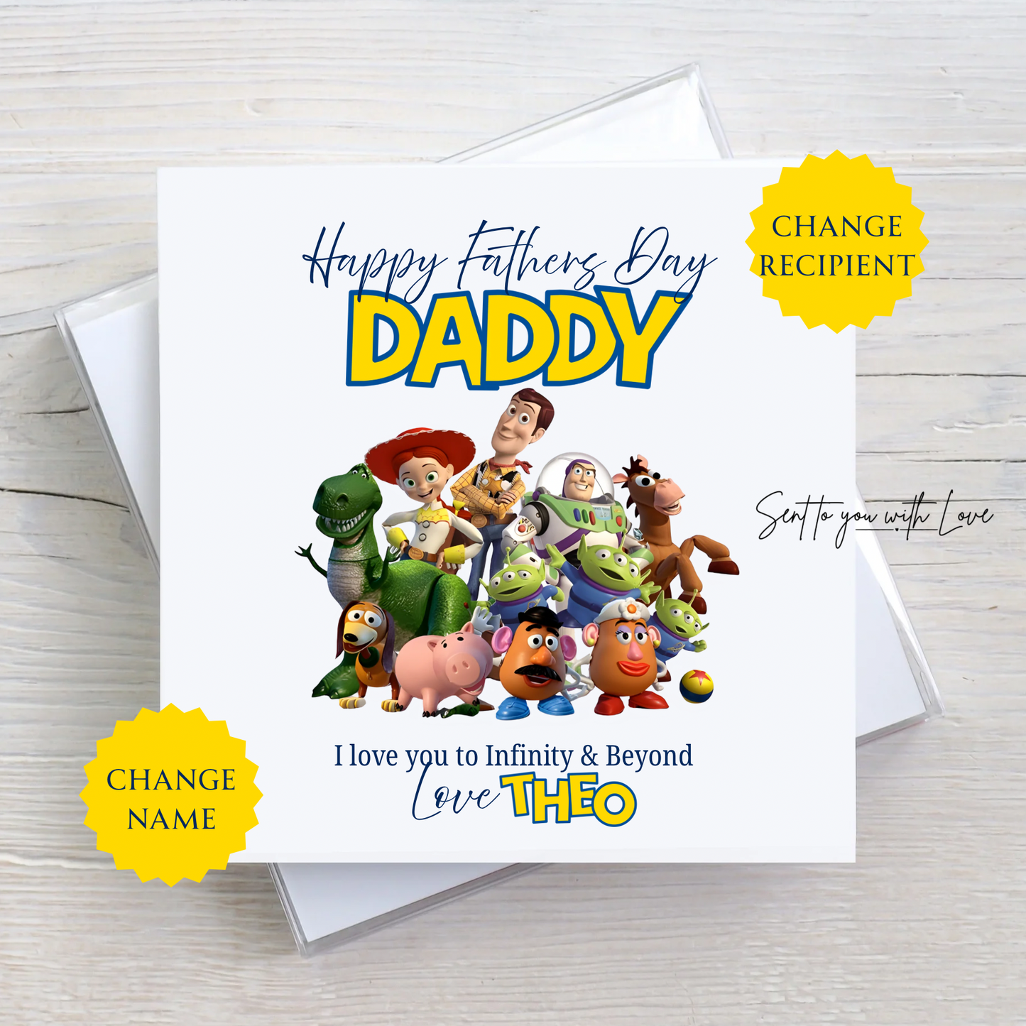 Personalised Fathers Day Card Toy Story Inspired I Love You To Infinity & Beyond -Custom Name & Recipitent