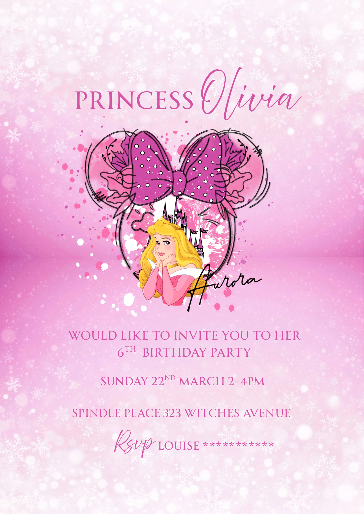 Personalised Sleeping Beauty Princess Birthday Invitations Custom Any Details - Name, Age , Venue (10 per pack)