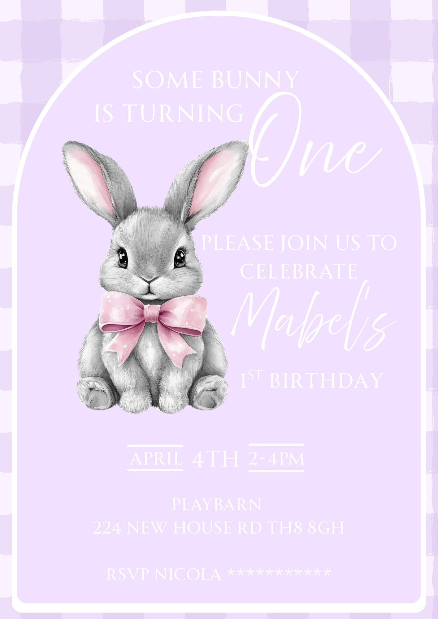Personalised Bunny Theme Birthday Invitations Custom Any Details - Name, Age, Venue (10 per pack)
