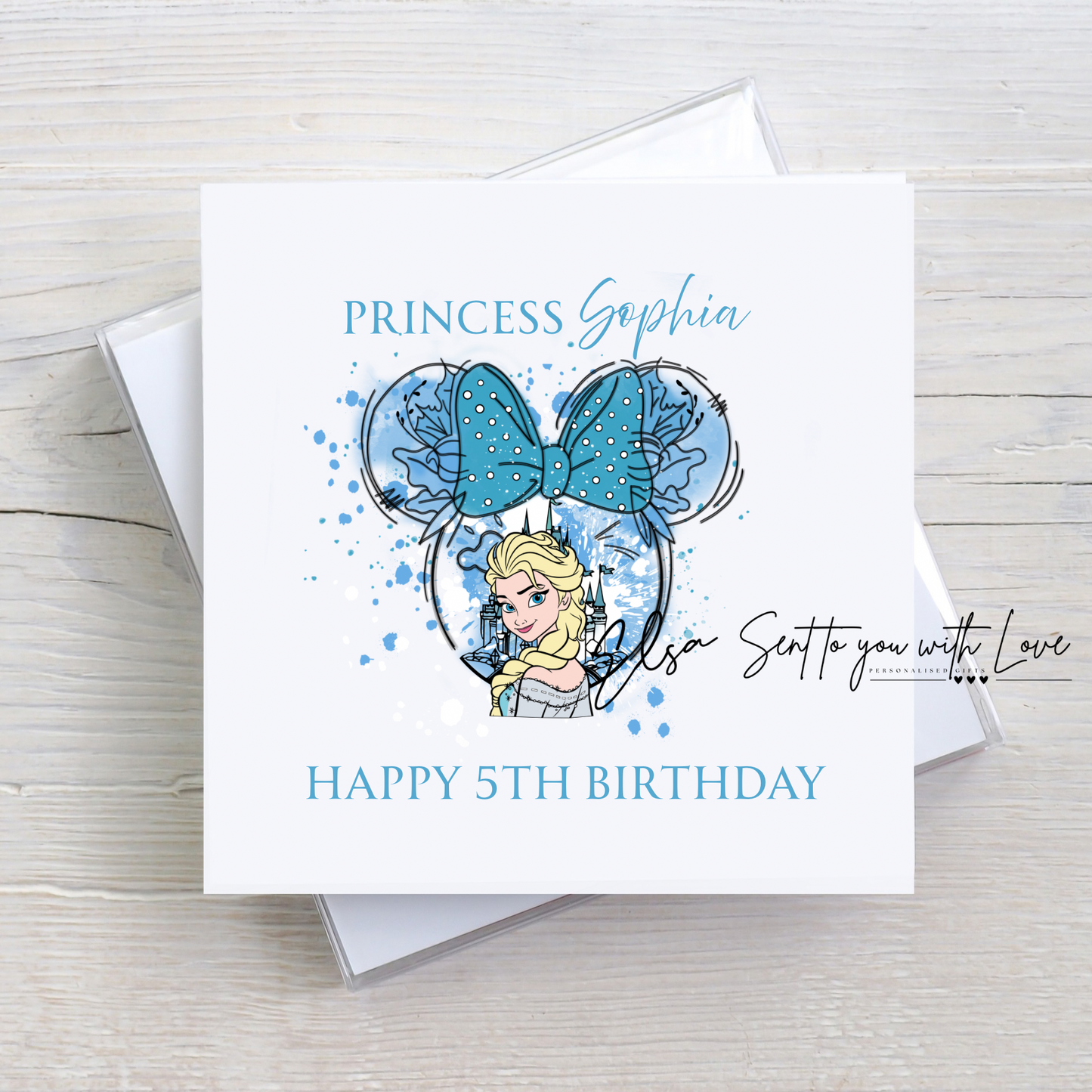 Personalised Frozen Elsa Princess Birthday Card- Custom Any Name & Age