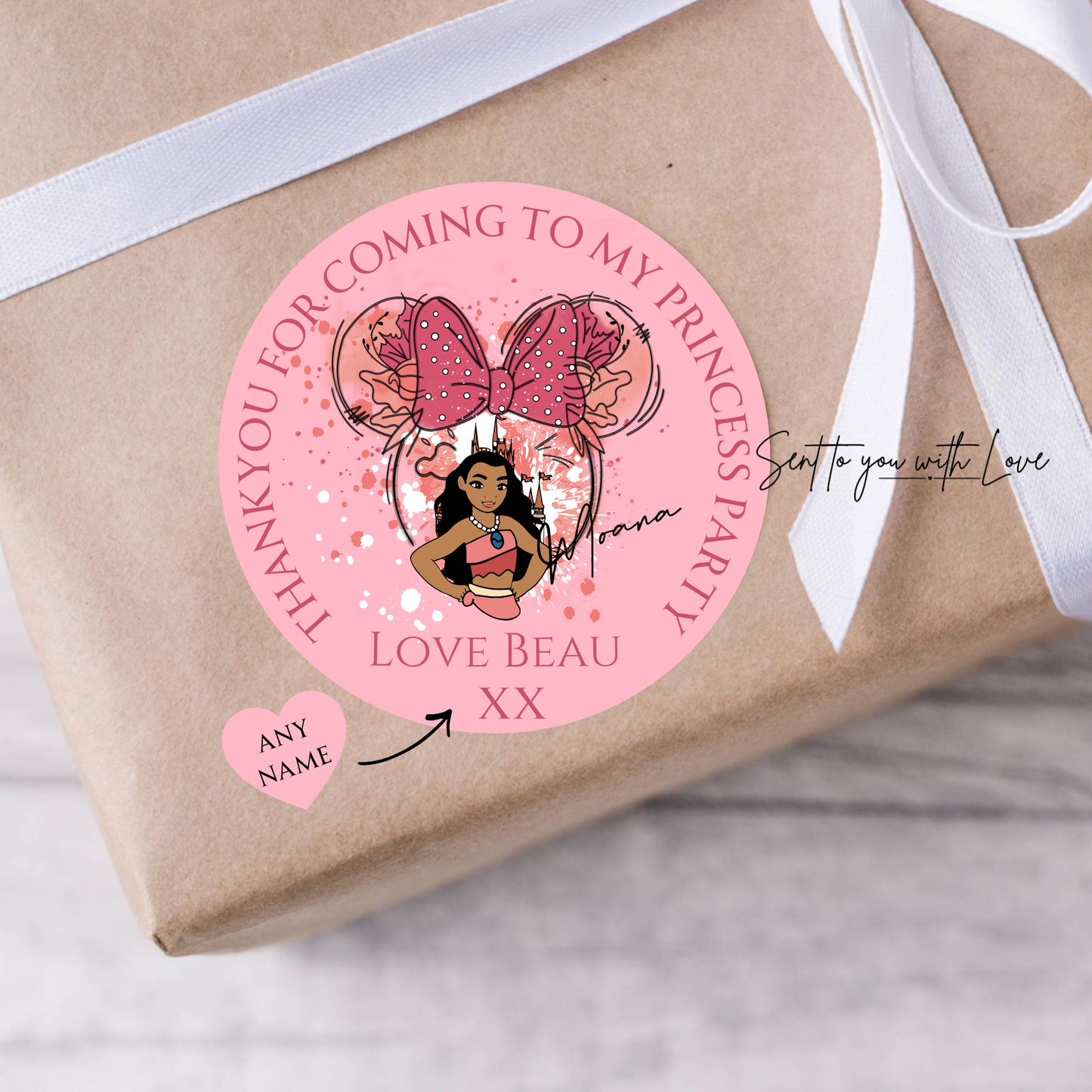Personalised Moana Princess Birthday Stickers-Custom Name Party Bags Stickers (24 per Sheet)