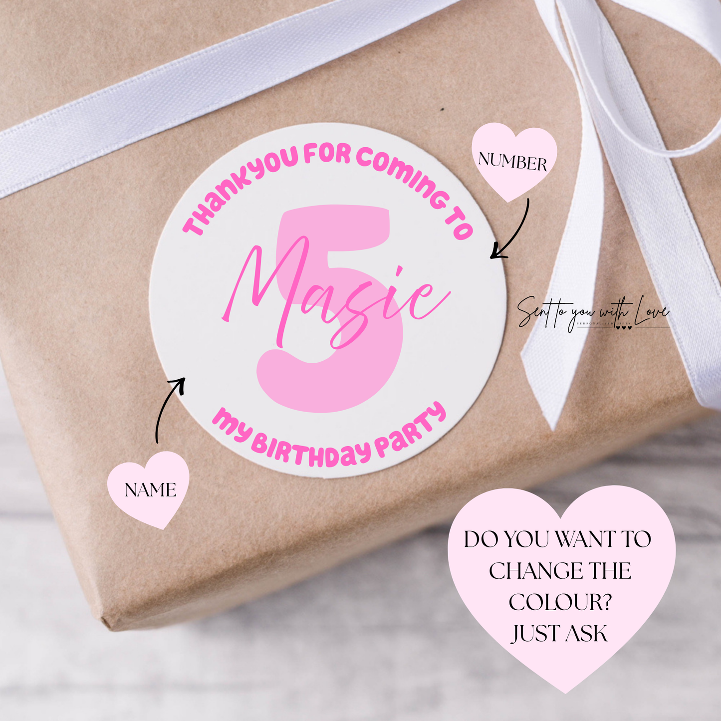 Personalised Number & Name Birthday Stickers-Custom Name Party Bags Stickers (24 per Sheet)