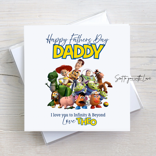 Personalised Fathers Day Card Toy Story Inspired I Love You To Infinity & Beyond -Custom Name & Recipitent