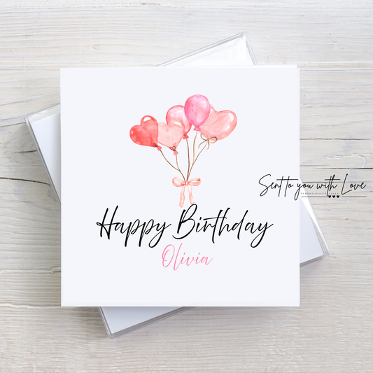 Personalised Cluster Balloon Themed Birthday Card- Custom Name