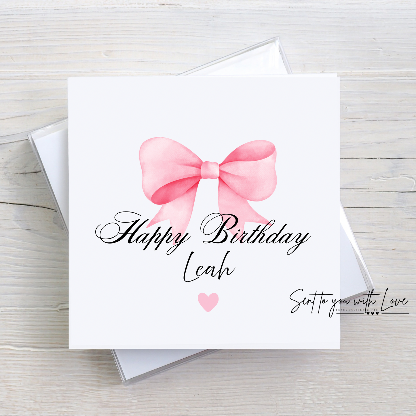 Personalised Bow Themed Birthday Card- Custom Name
