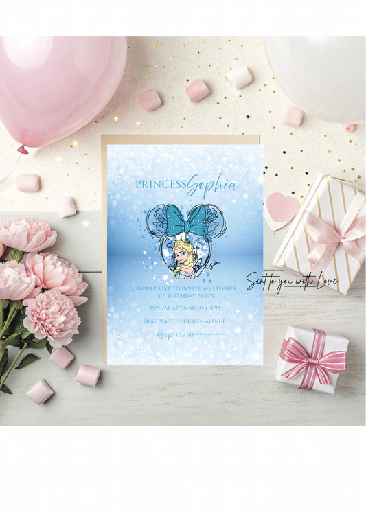 Personalised Frozen Elsa Princess Birthday Invitations Custom Any Details - Name, Age , Venue (10 per pack)