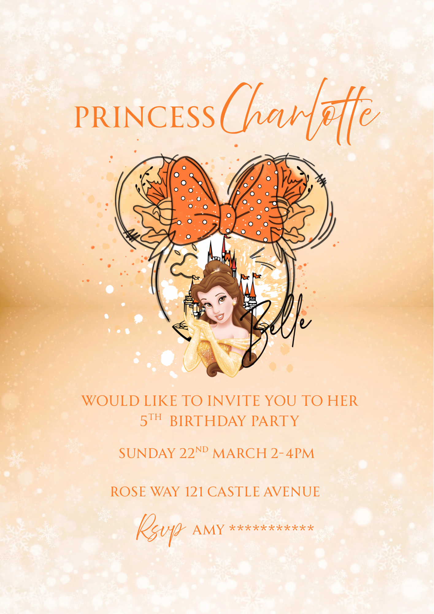 Personalised Beauty & The Beast Belle Princess Birthday Invitations Custom Any Details - Name, Age , Venue (10 per pack)
