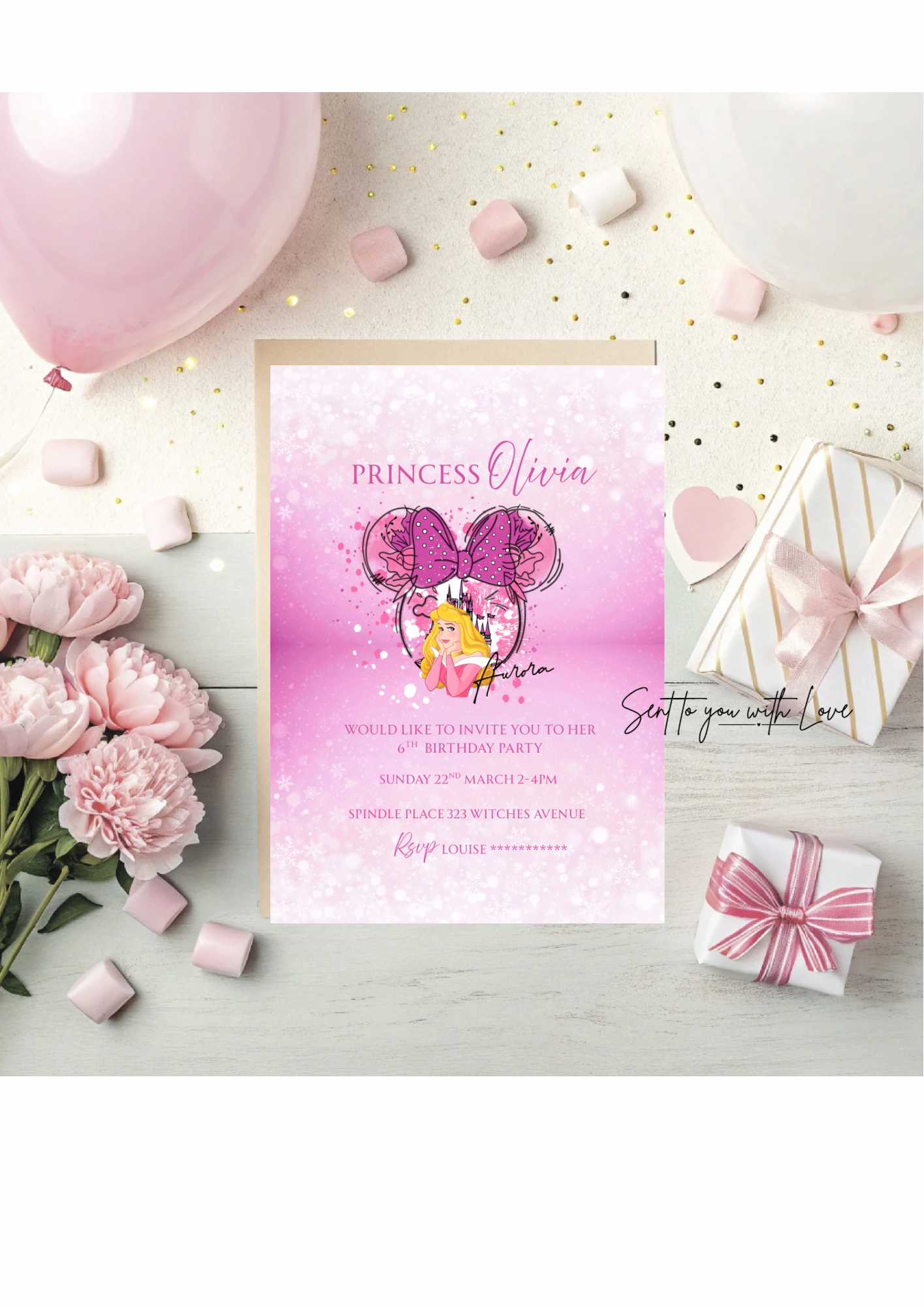 Personalised Sleeping Beauty Princess Birthday Invitations Custom Any Details - Name, Age , Venue (10 per pack)
