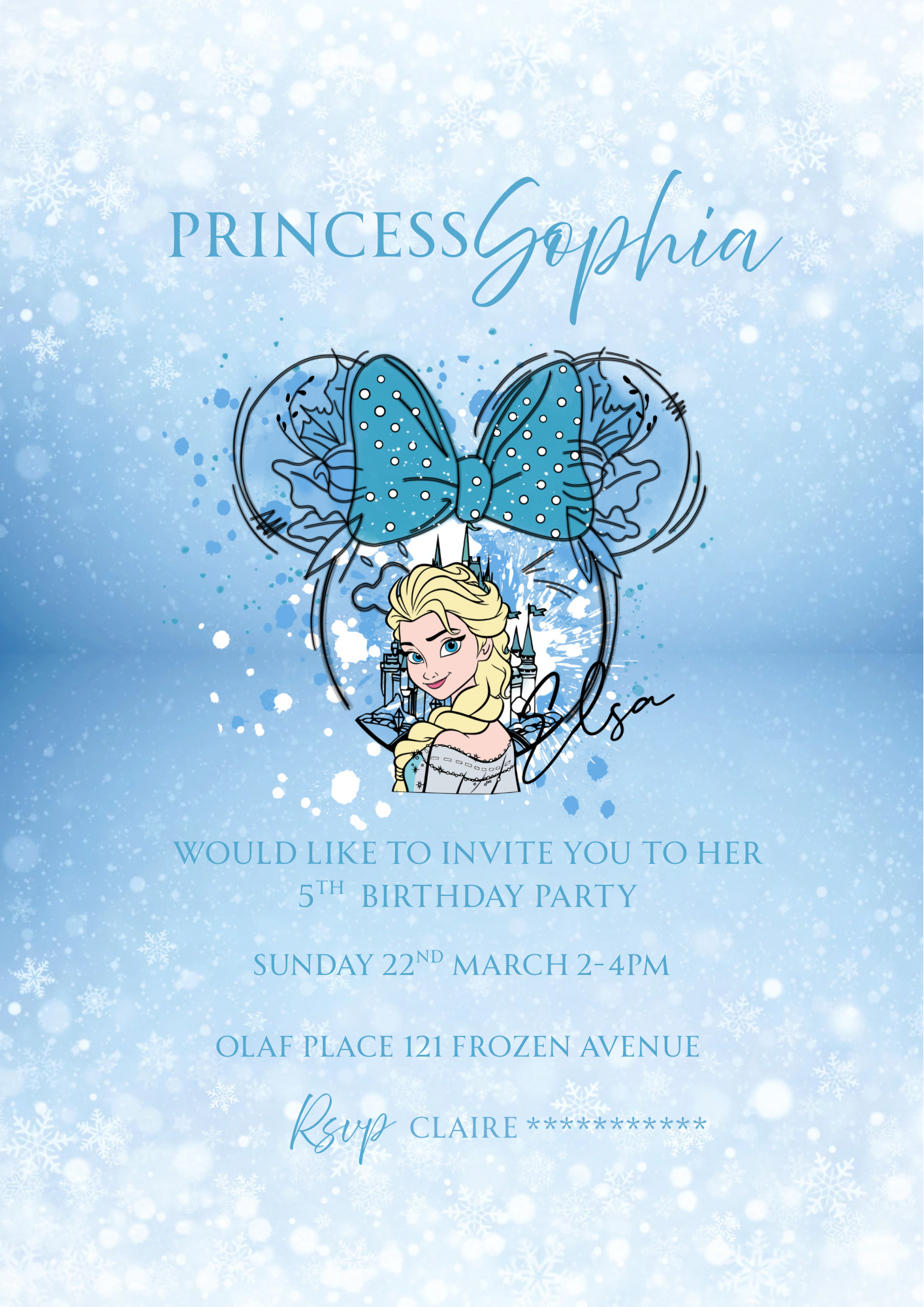 Personalised Frozen Elsa Princess Birthday Invitations Custom Any Details - Name, Age , Venue (10 per pack)