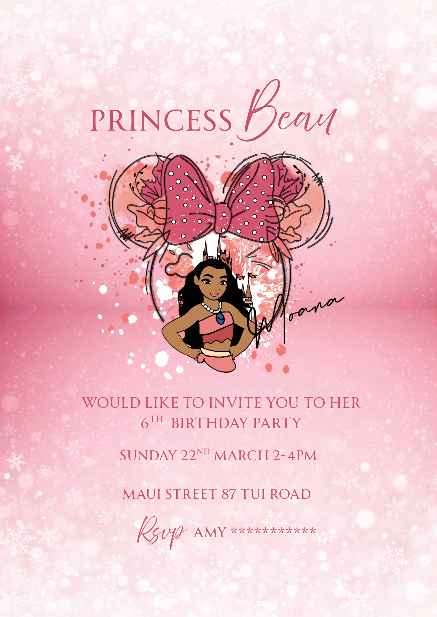 Personalised Moana Princess Birthday Invitations Custom Any Details - Name, Age , Venue (10 per pack)