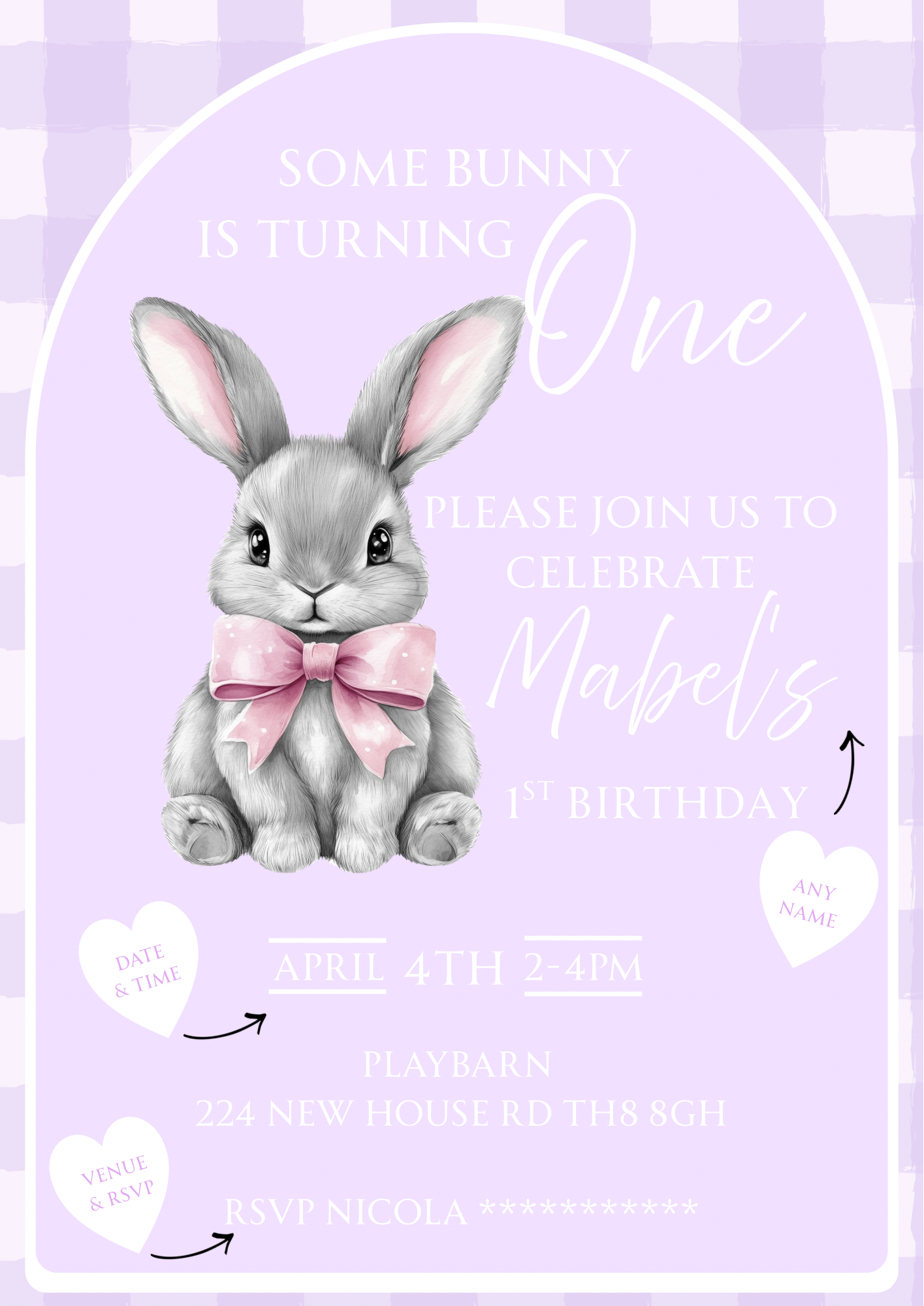 Personalised Bunny Theme Birthday Invitations Custom Any Details - Name, Age, Venue (10 per pack)