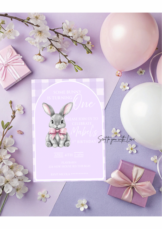 Personalised Bunny Theme Birthday Invitations Custom Any Details - Name, Age, Venue (10 per pack)