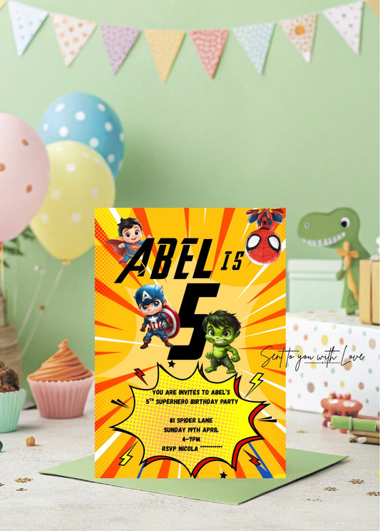 Personalised Marvel Superhero Birthday Invitations Custom Any Details - Name, Age , Venue (10 per pack)