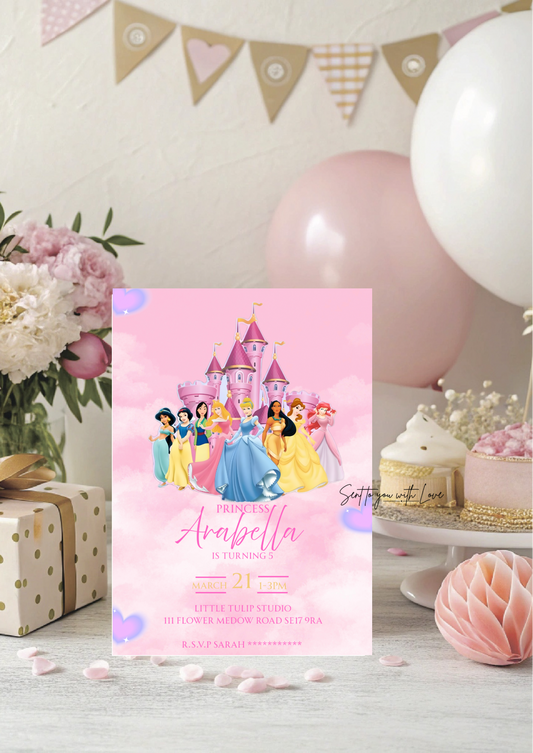 Personalised Princess Castle Birthday Invitations Custom Any Details - Name, Age , Venue (10 per pack)