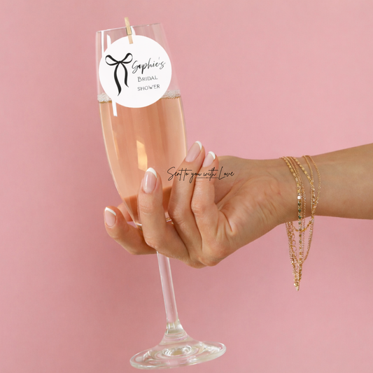Personalised Drink Toppers Bridal Shower Bow- Custom Name Wedding & Party Decorations (20per Pack)