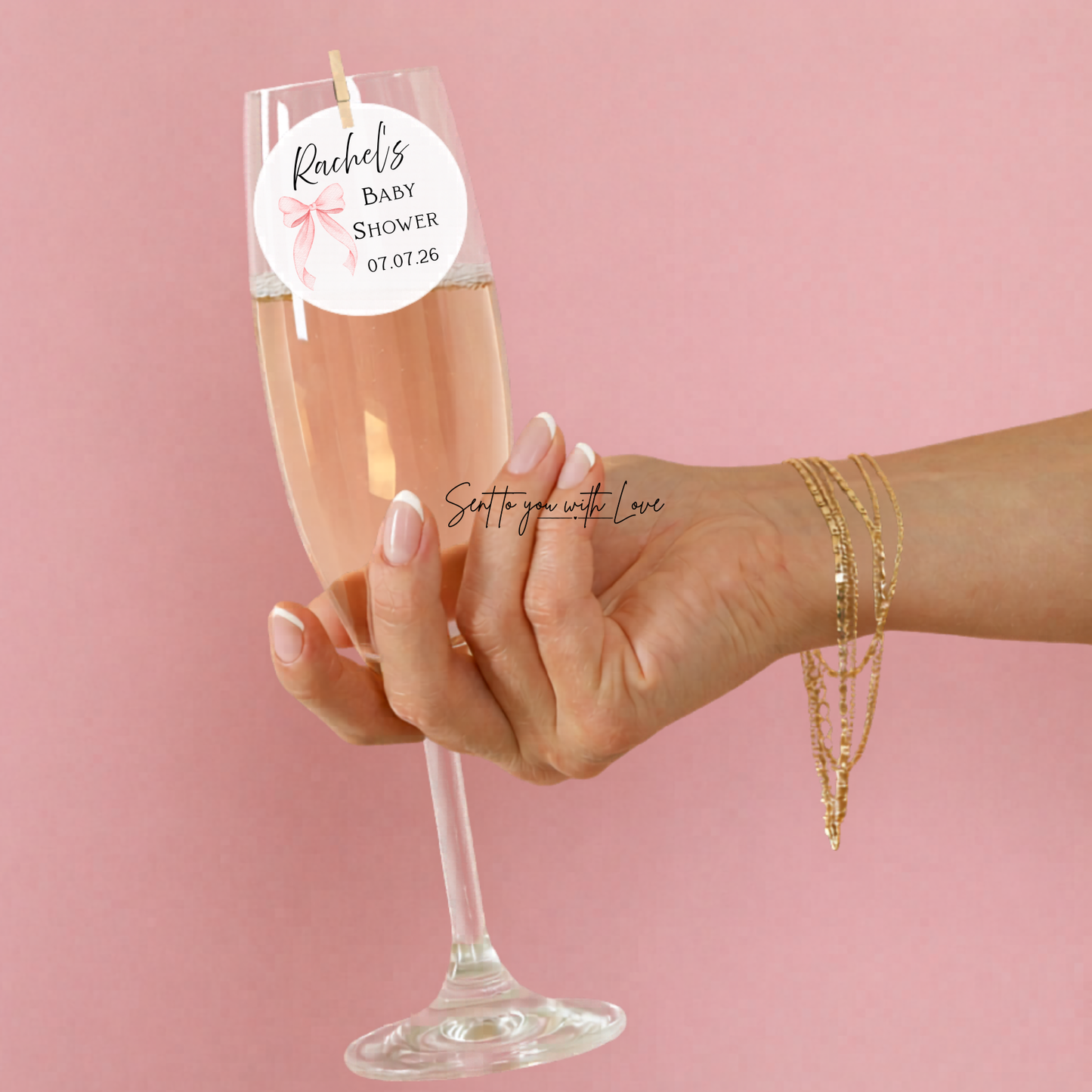 Personalised Drink Toppers Baby Shower Bow- Custom Name & Date Party Decorations (20per Pack)