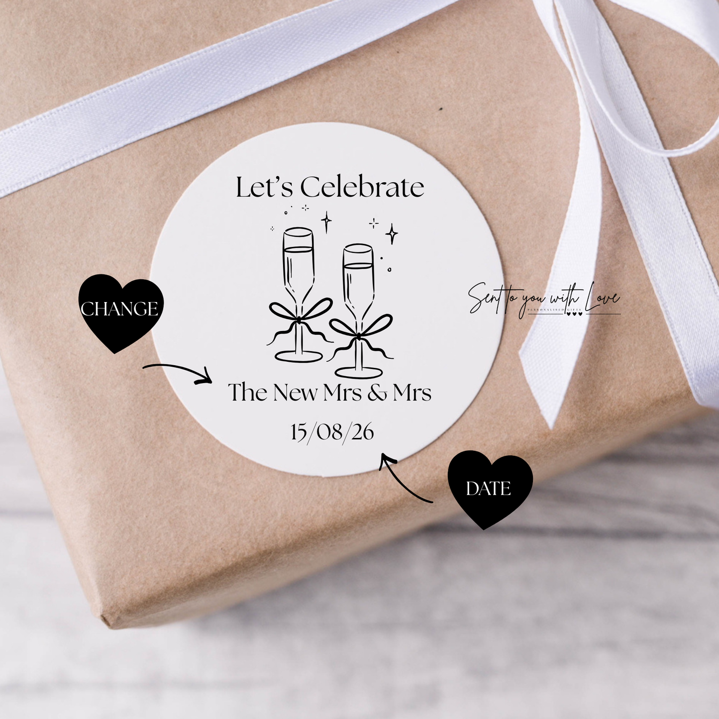 Personalised Wedding Lets Celebrate Stickers-Custom Name & Dat Party Stickers (24 per Sheet)