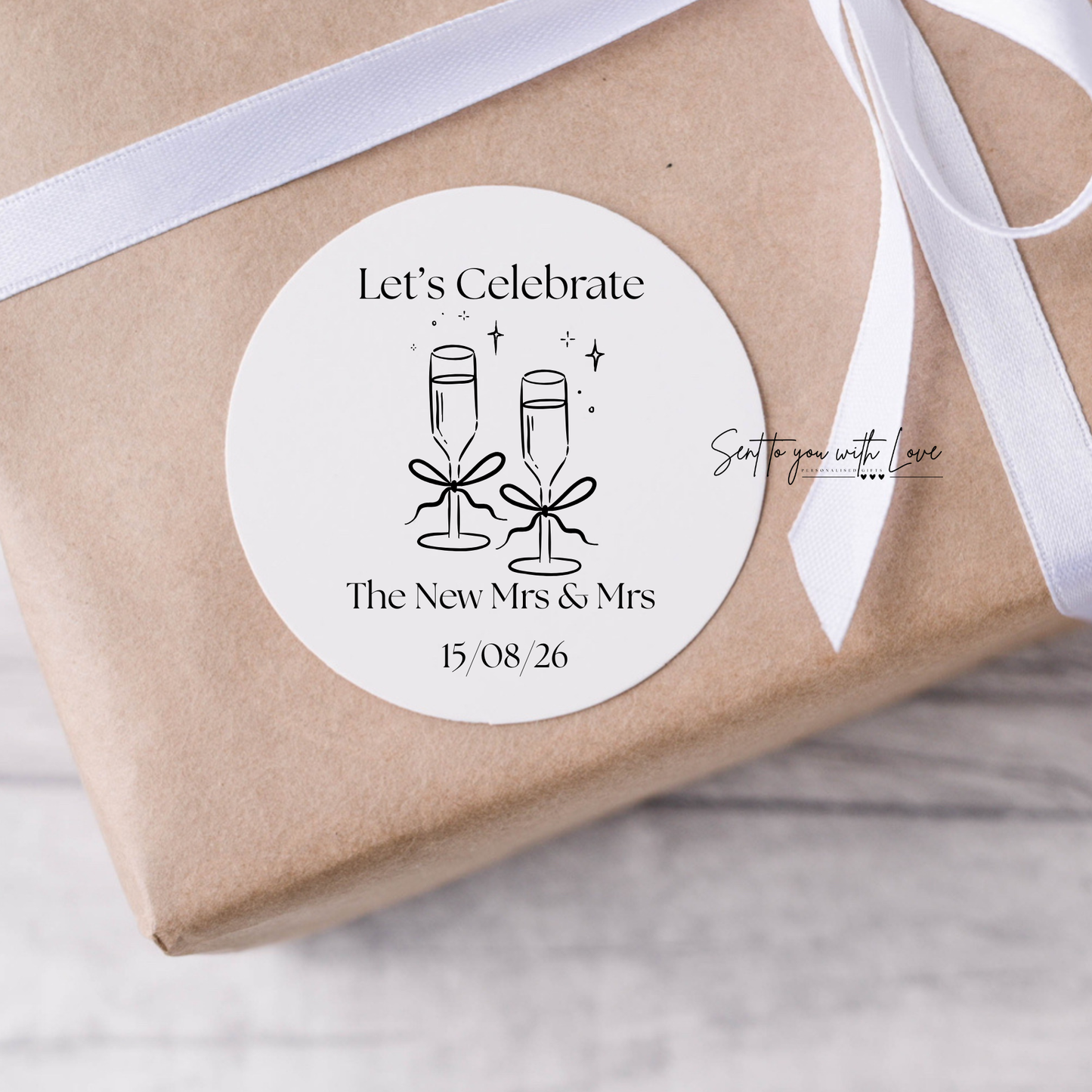 Personalised Wedding Lets Celebrate Stickers-Custom Name & Dat Party Stickers (24 per Sheet)