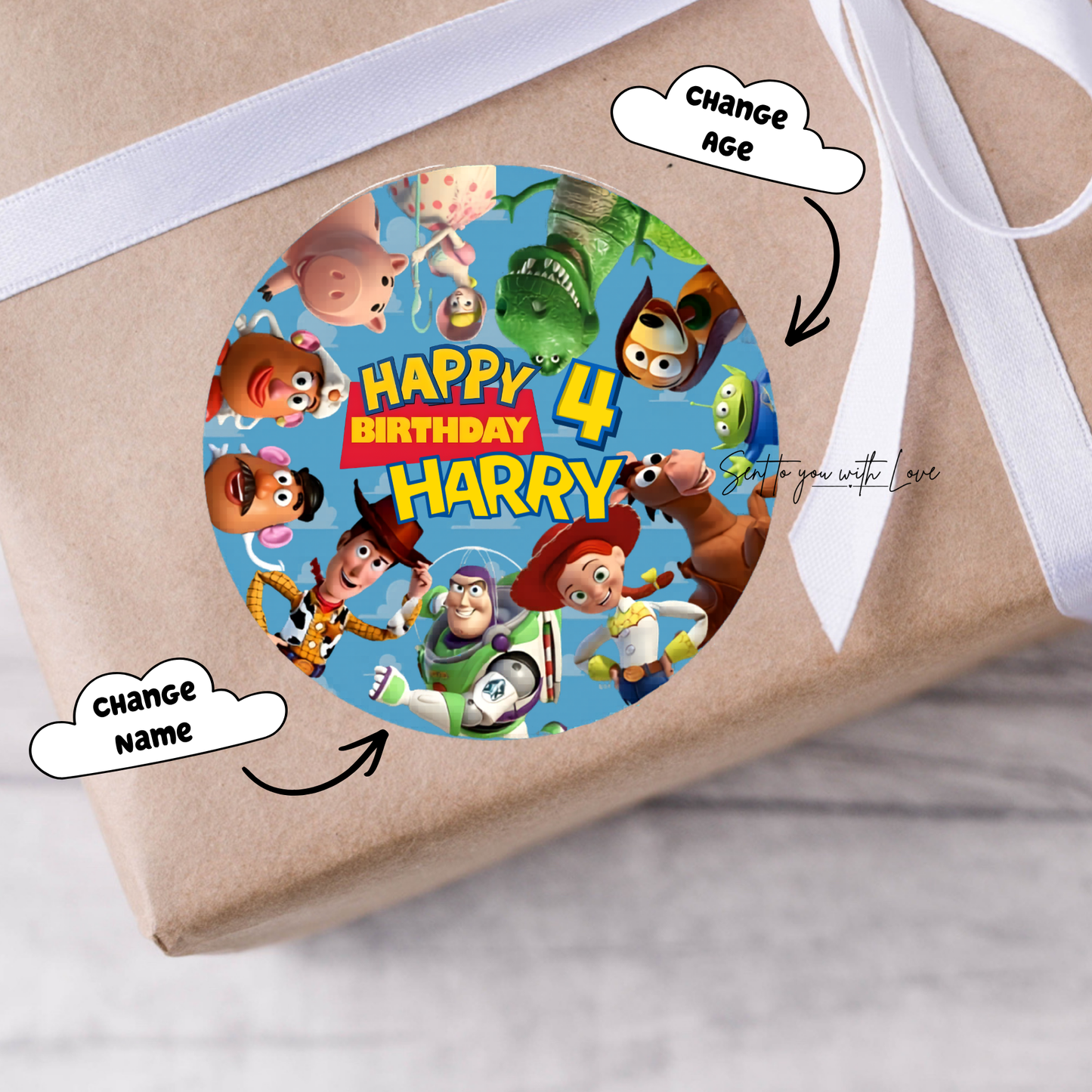 Personalised Toy Story Birthday Stickers- Custom Name & Age Party Bags Stickers (24 per Sheet)