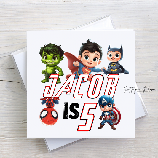 Personalised Marvel Superhero Birthday Card- Custom Any Name & Age