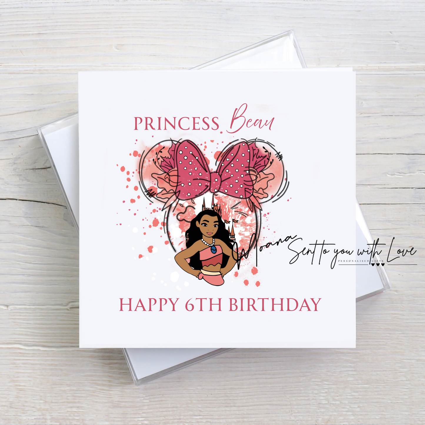 Personalised Princess Moana Birthday Card- Custom Any Name & Age
