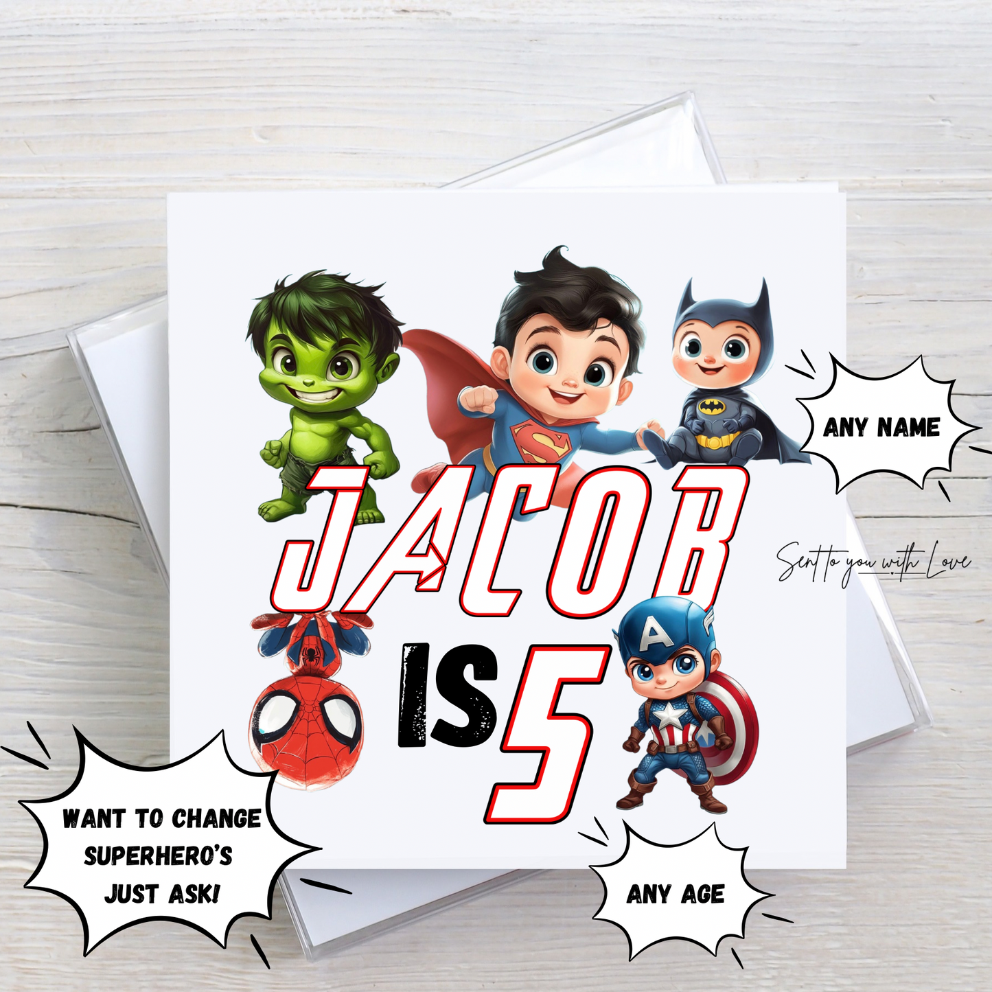 Personalised Marvel Superhero Birthday Card- Custom Any Name & Age