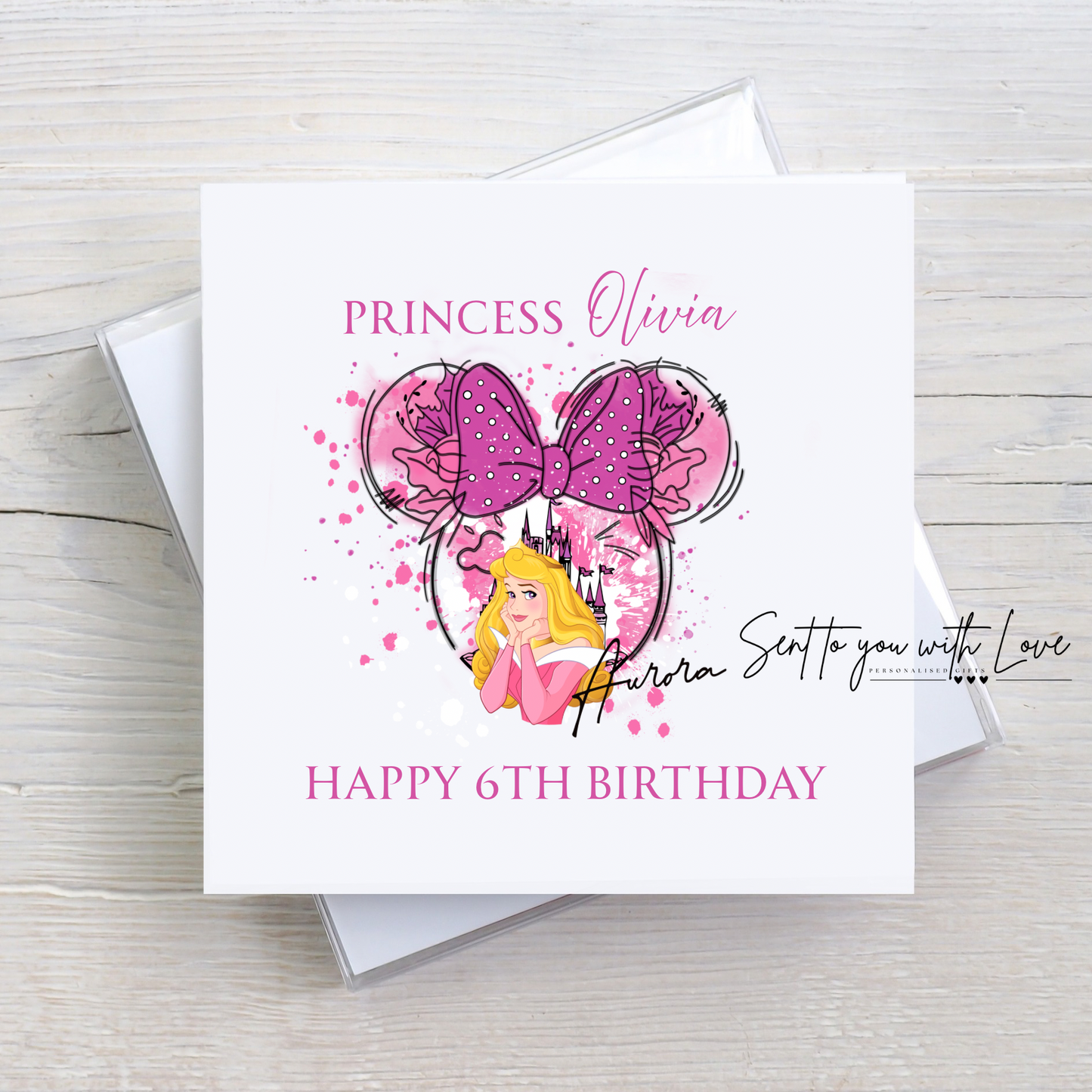 Personalised Sleeping Beauty Princess Birthday Card- Custom Any Name & Age