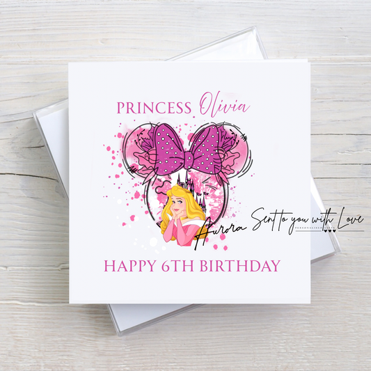 Personalised Sleeping Beauty Princess Birthday Card- Custom Any Name & Age
