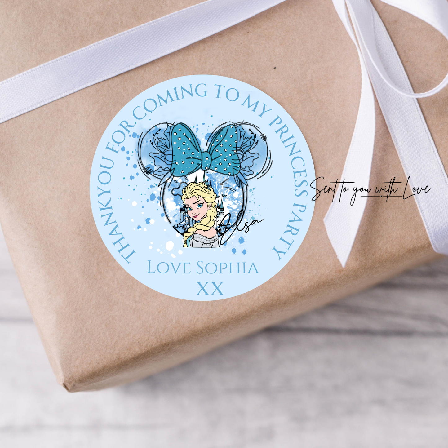 Personalised Frozen Elsa Princess Birthday Stickers-Custom Name Party Bags Stickers (24 per Sheet)