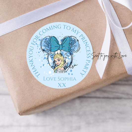 Personalised Frozen Elsa Princess Birthday Stickers-Custom Name Party Bags Stickers (24 per Sheet)