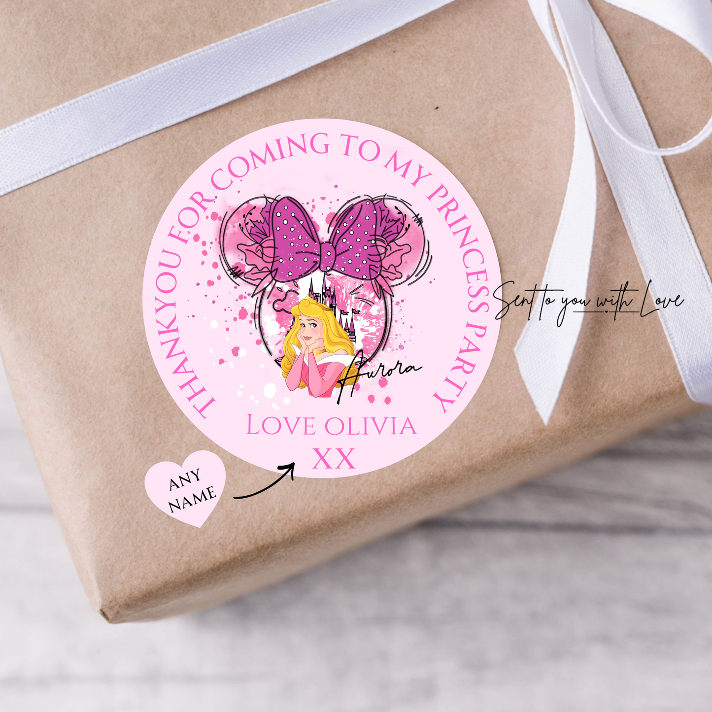 Personalised Sleeping Beauty Princess Birthday Stickers-Custom Name Party Bags Stickers (24 per Sheet)