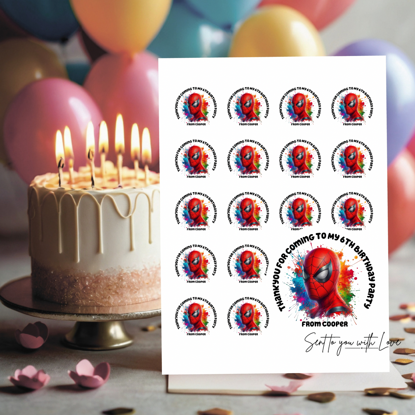 Personalised Spider-Man Birthday Stickers- Custom Name & Age Party Bags Stickers (24 per Sheet)