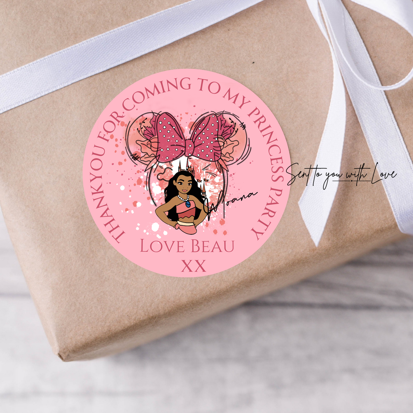 Personalised Moana Princess Birthday Stickers-Custom Name Party Bags Stickers (24 per Sheet)