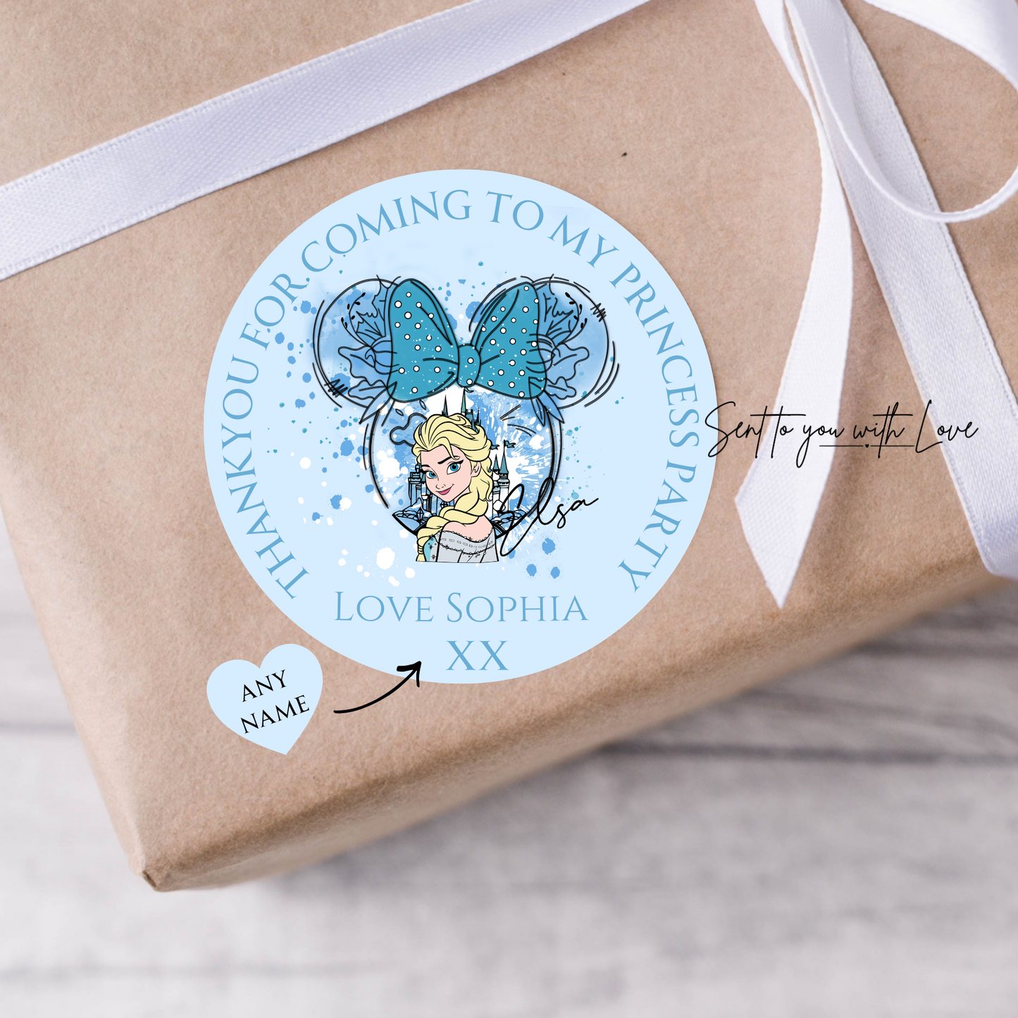 Personalised Frozen Elsa Princess Birthday Stickers-Custom Name Party Bags Stickers (24 per Sheet)