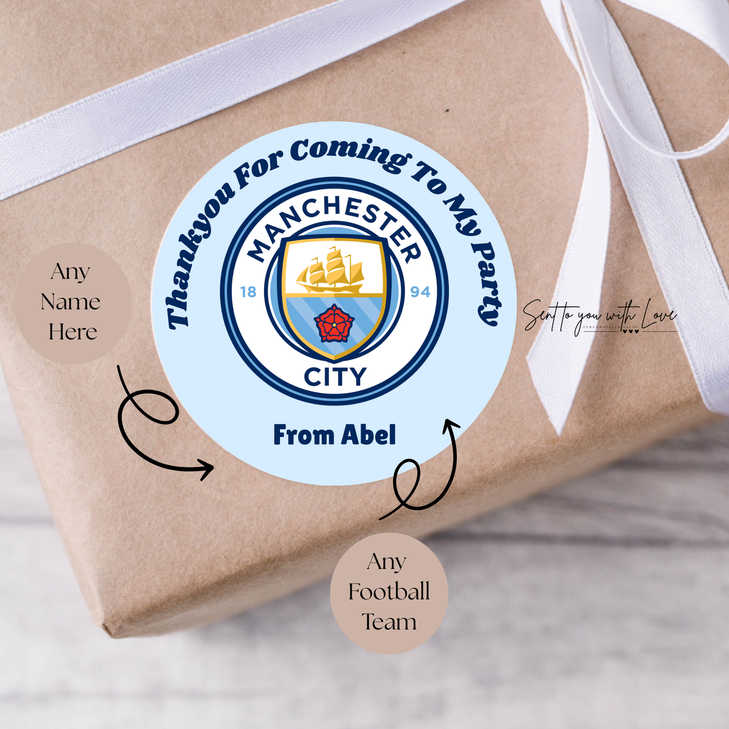 Personalised Football Theme Birthday Stickers- Custom Name & Team Party Bags Stickers (24 per Sheet)