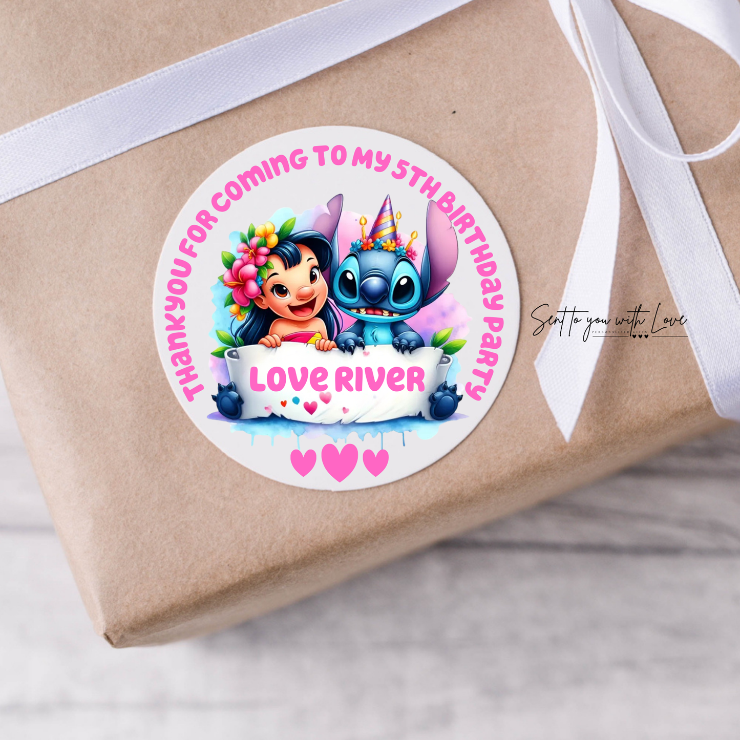 Personalised Lilo & Stitch Birthday Stickers-Custom Name Party Bags Stickers (24 per Sheet)