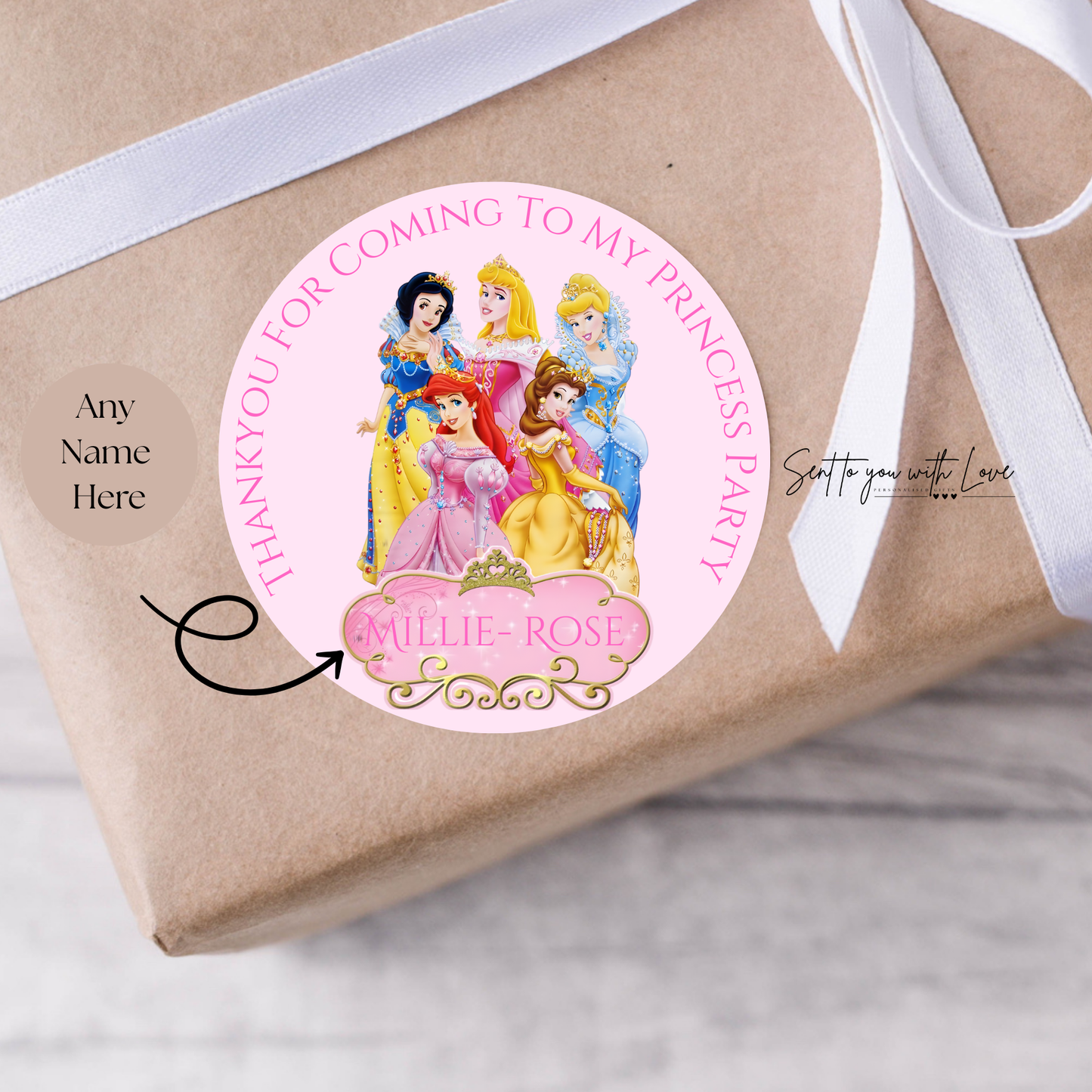 Personalised Princess Birthday Stickers-Custom Name Party Bags Stickers (24 per Sheet)