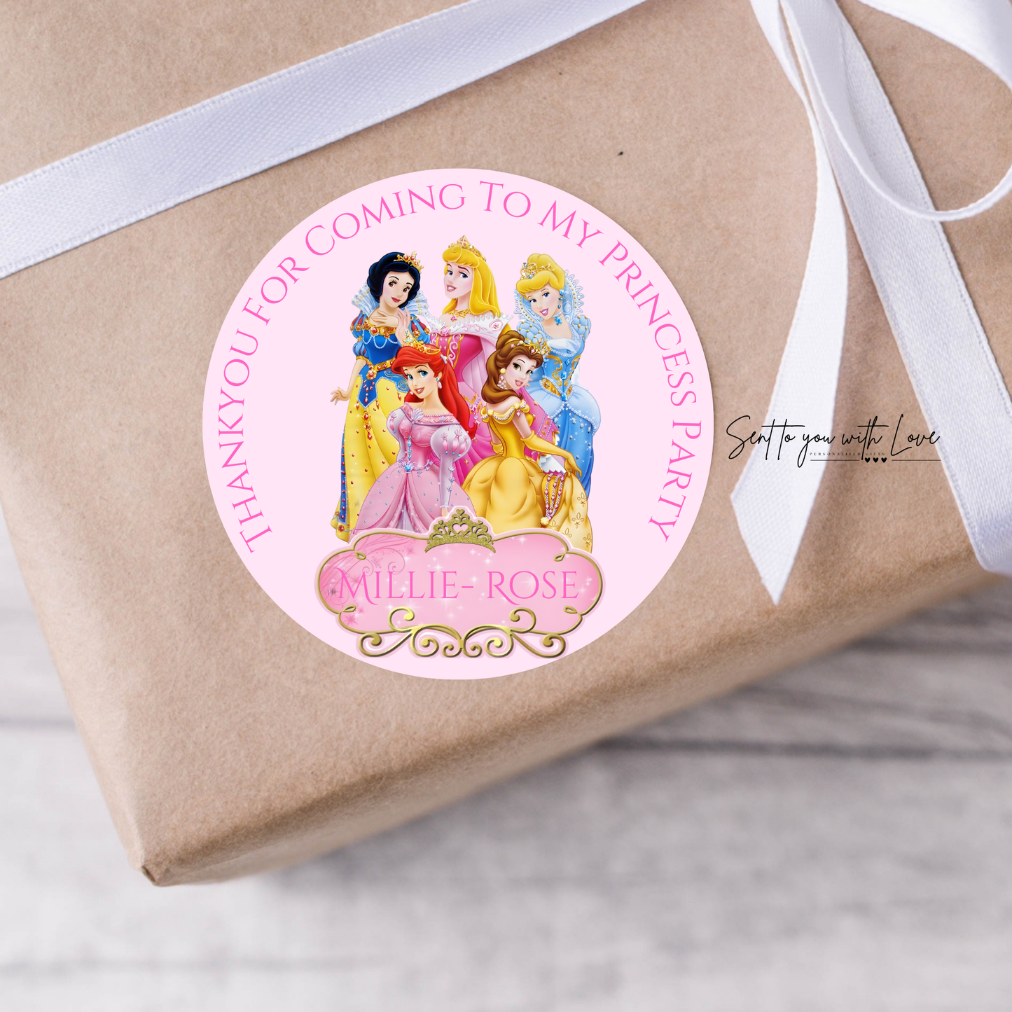 Personalised Princess Birthday Stickers-Custom Name Party Bags Stickers (24 per Sheet)