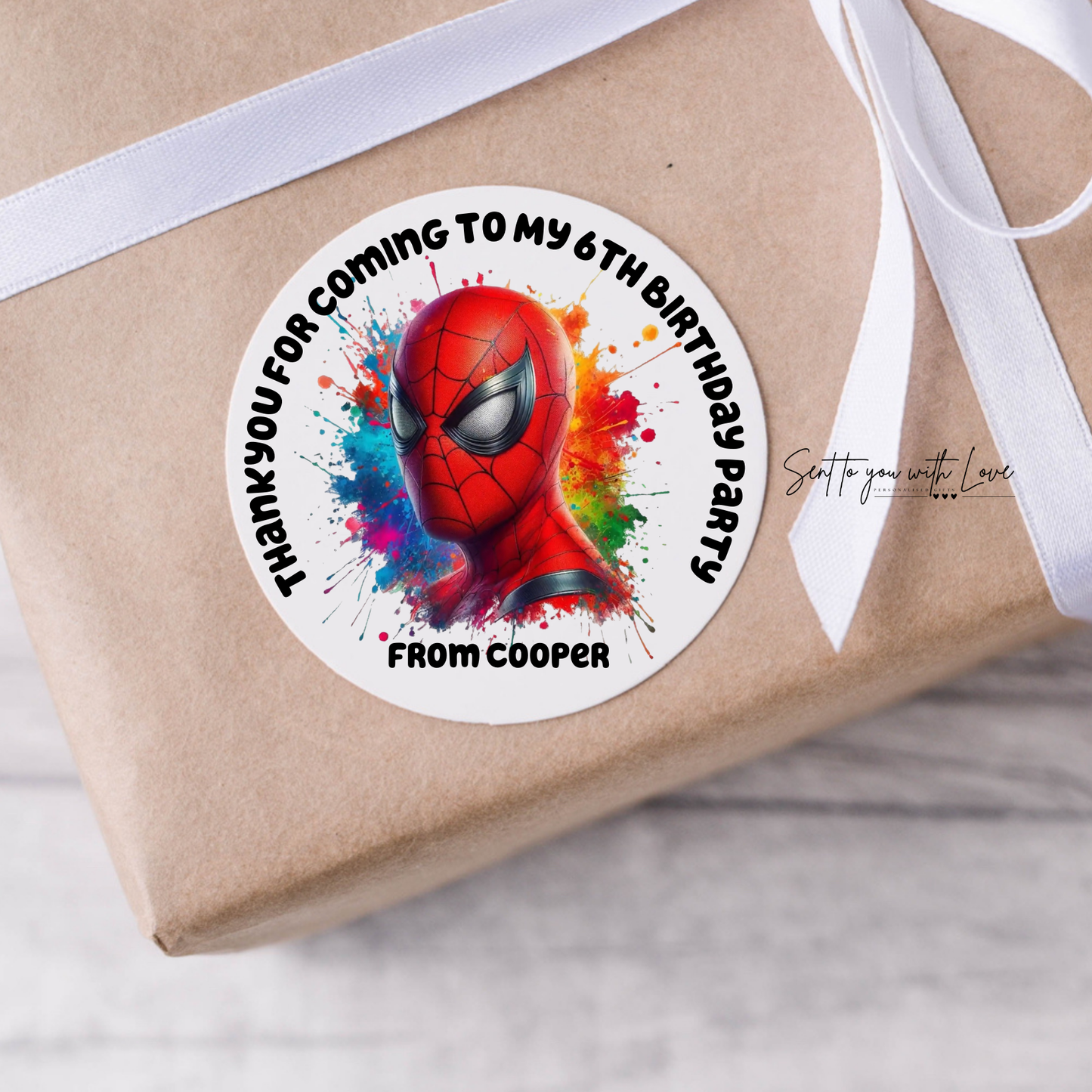Personalised Spider-Man Birthday Stickers- Custom Name & Age Party Bags Stickers (24 per Sheet)